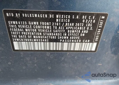2020 Volkswagen Jetta 1.4T R-Line/1.4T S/1.4T Se from USA, damaged, VIN 3VWCB7BU0LM033482